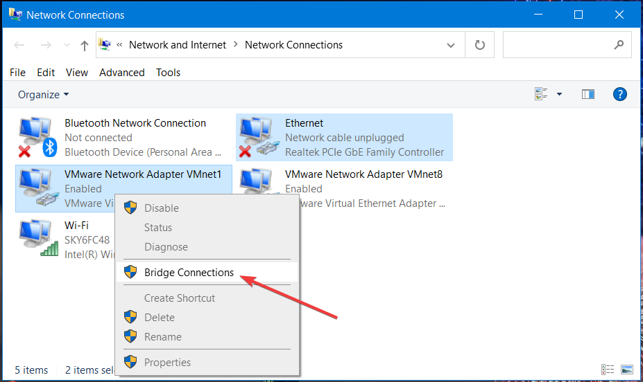 Опция создать мост между подключениями