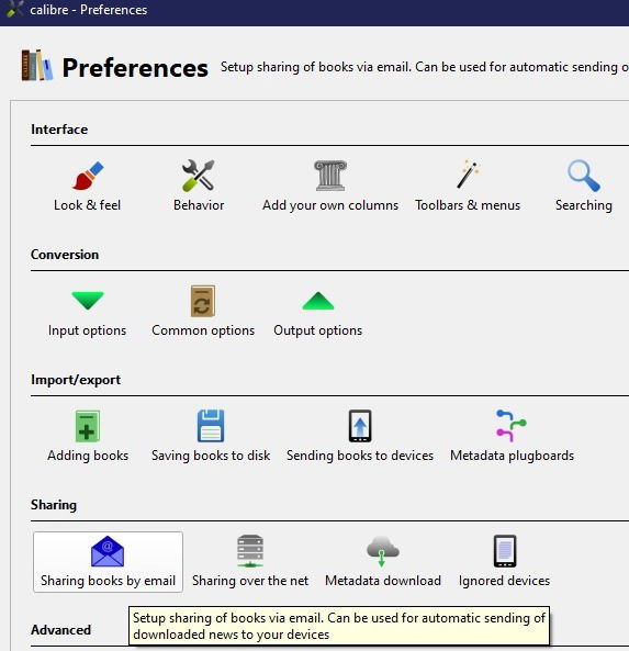 Calibre — настройка отправки по Email