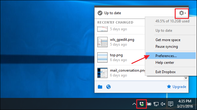 Вкладка Аккаунт в параметрах Dropbox с кнопкой Переместить
