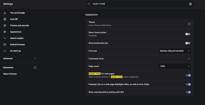 using reader mode
