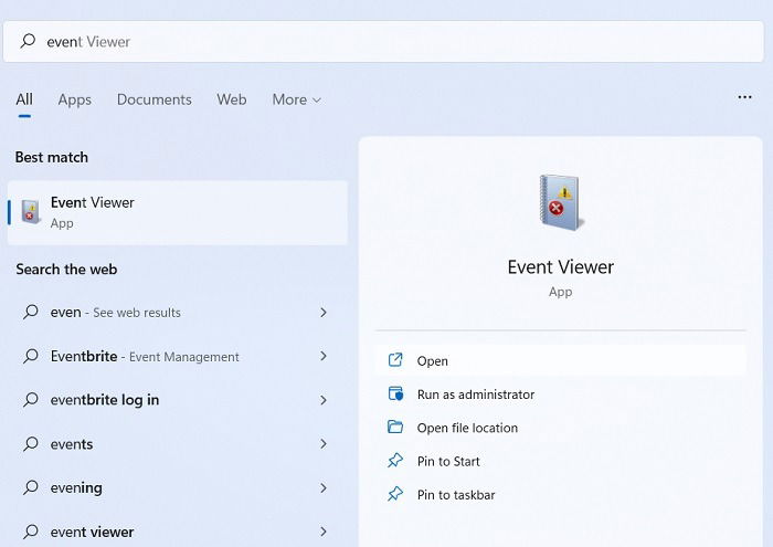 Поиск Event Viewer в Windows