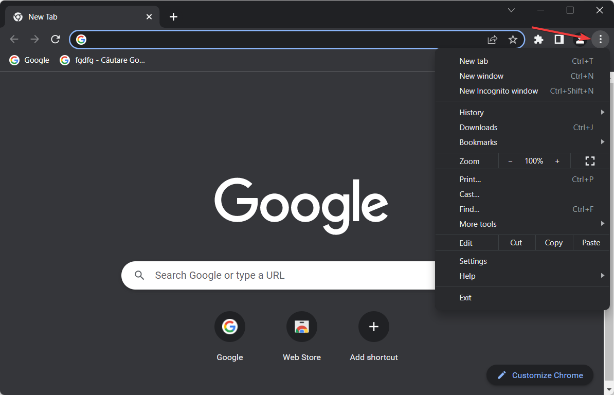 Иконка меню из трёх точек в Google Chrome