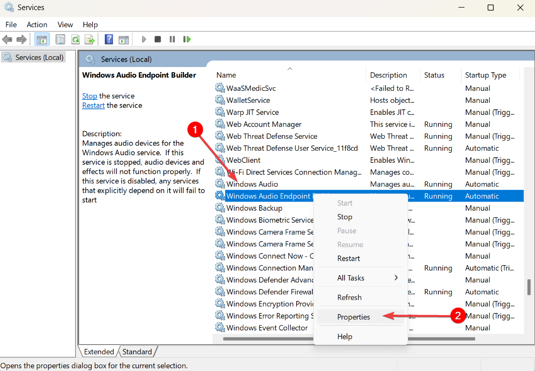 Перезапуск Windows Audio Endpoint Builder