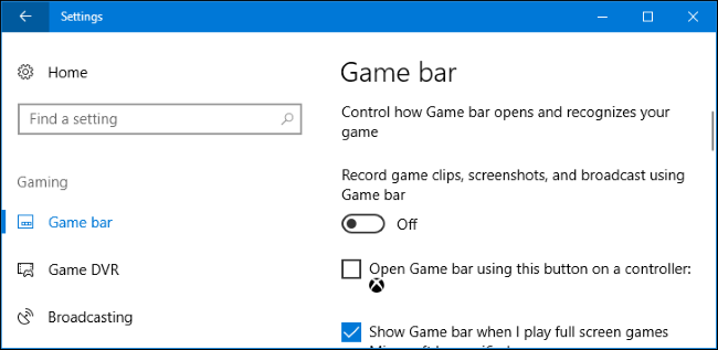 Настройки фоновой записи Game DVR в Windows 10