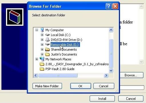 Установка Easy Downdater через компьютер — выбор корневой папки PSP