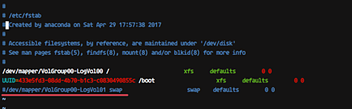 Редактирование /etc/fstab для отключения swap