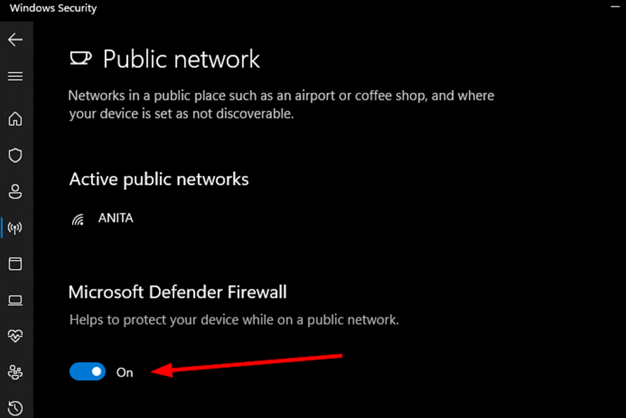 Переключатель Microsoft Defender Firewall