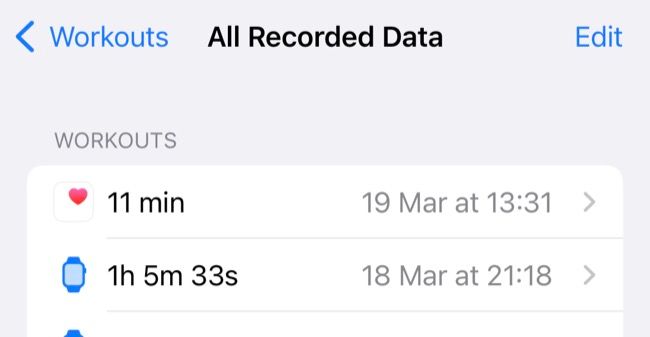 Список записанных тренировок в «Здоровье»