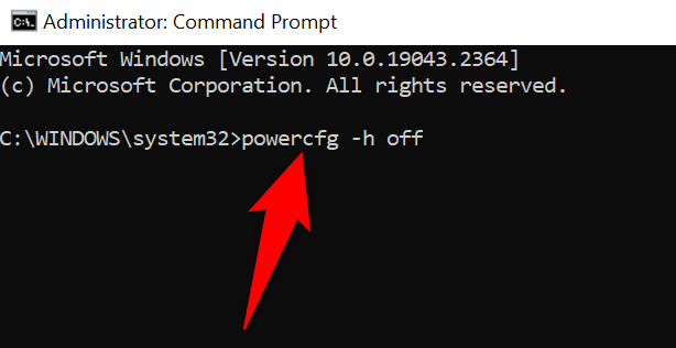 Введите команду для отключения гибернации.