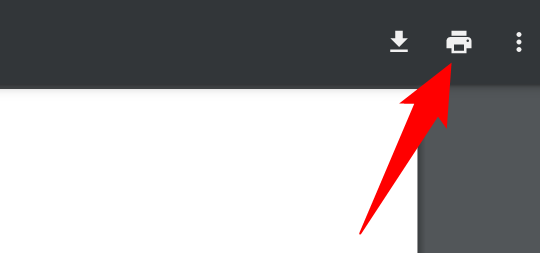 Окно предварительного просмотра в Chrome с выделенной кнопкой «Печать» в правом верхнем углу.