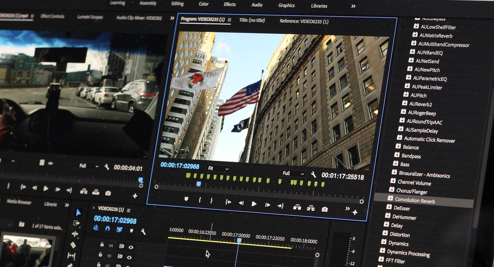 Интерфейс Premiere Pro с монтажом видео