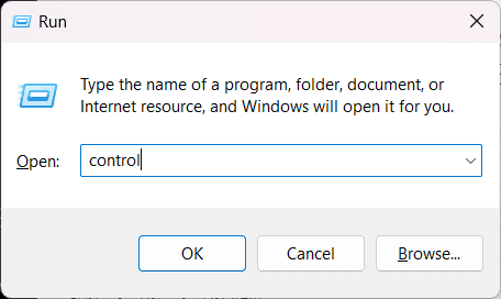 Команда control в окне Выполнить
