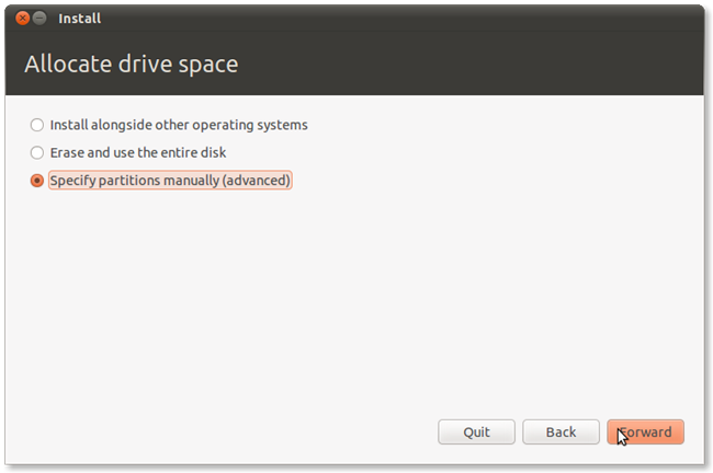 Интерфейс выбора разметки при установке