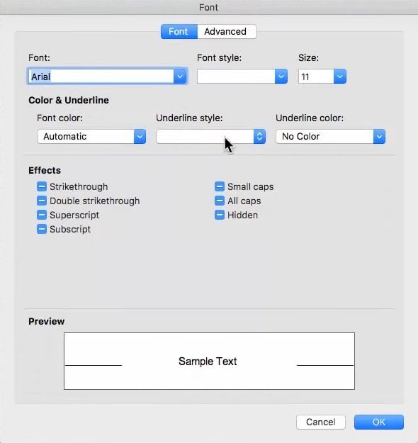Подтверждение шрифтов в Outlook для Mac