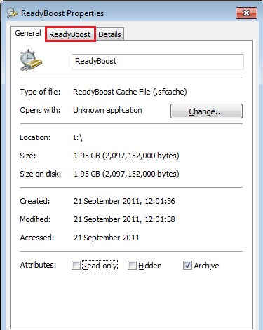Вкладка ReadyBoost в свойствах диска