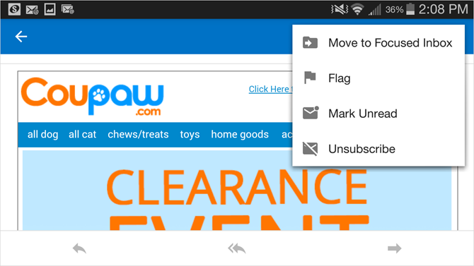 Outlook на Android в ландшафтном режиме