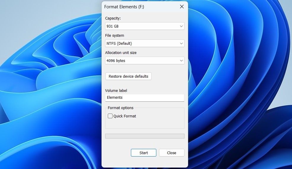Окно форматирования диска в Windows