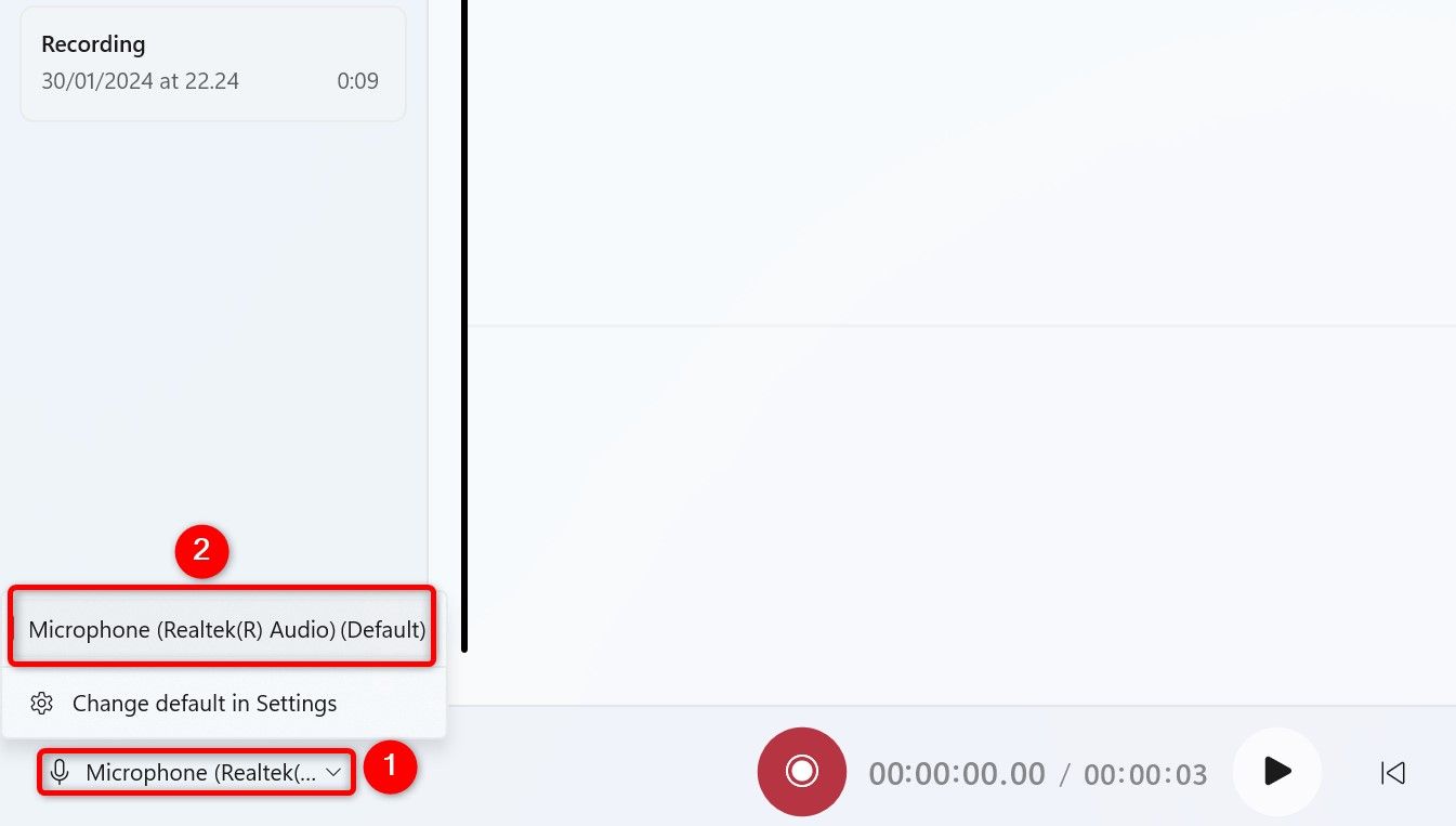 Варианты микрофонов в Sound Recorder.