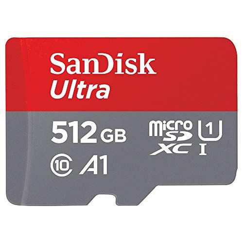 Карта памяти SanDisk 512GB UHS-I microSDXC рядом с адаптером.