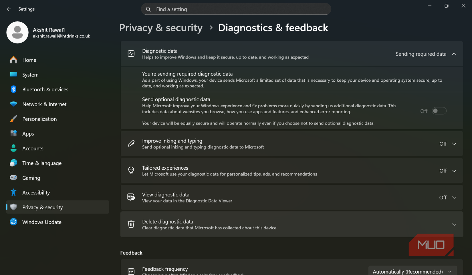 Настройки диагностических данных в Windows