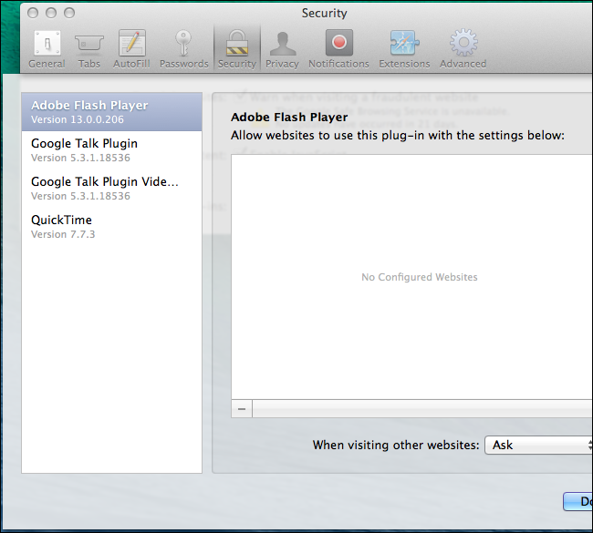 Управление плагинами веб-сайтов в Safari