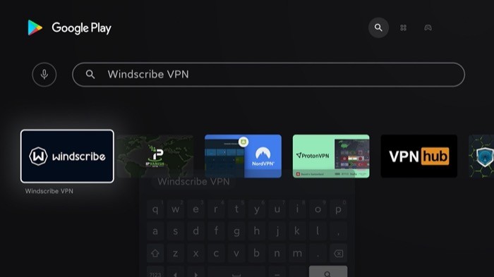 Поиск приложения VPN в Google Play на Android TV