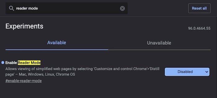 enable reader mode on chrome
