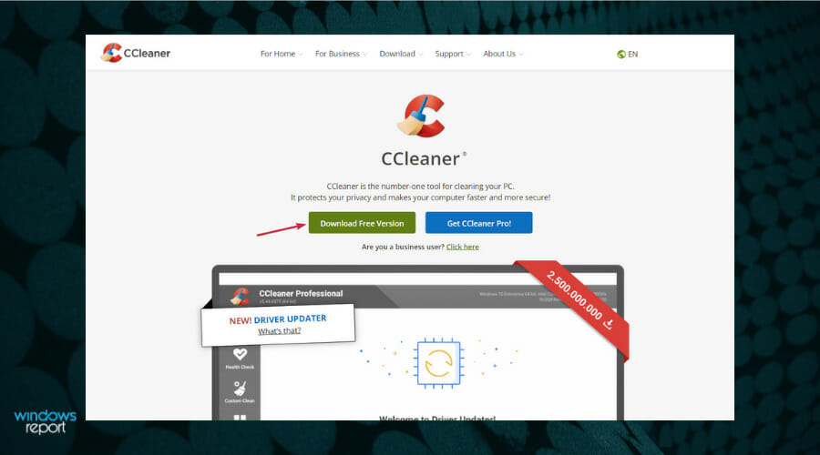 Кнопка скачивания бесплатной версии CCleaner