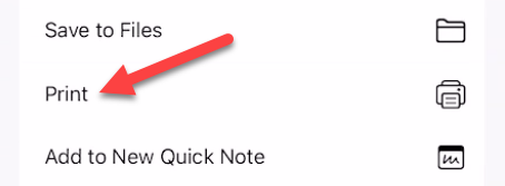 Меню общего доступа: выберите «Печать».