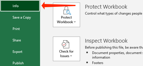 Панель Информация в разделе Файл