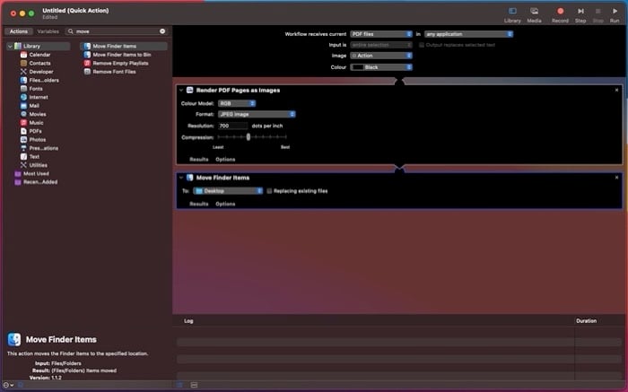 Automator переместить объекты Finder