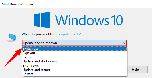 Диалог завершения работы с выбором Сменить пользователя