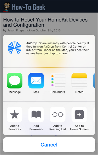 Скриншот: стандартный лист «Поделиться» с системными приложениями