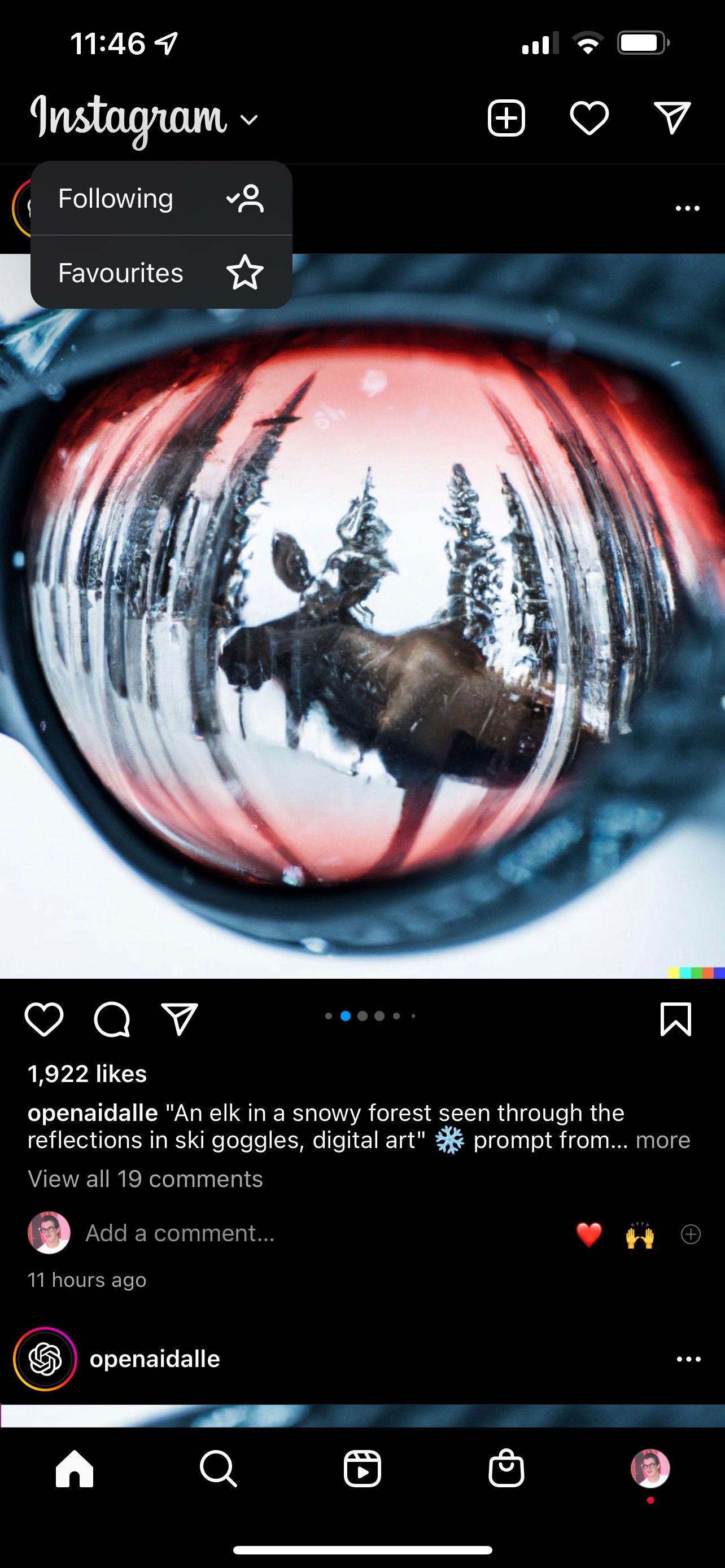 Скриншот выбора хронологической ленты в Instagram