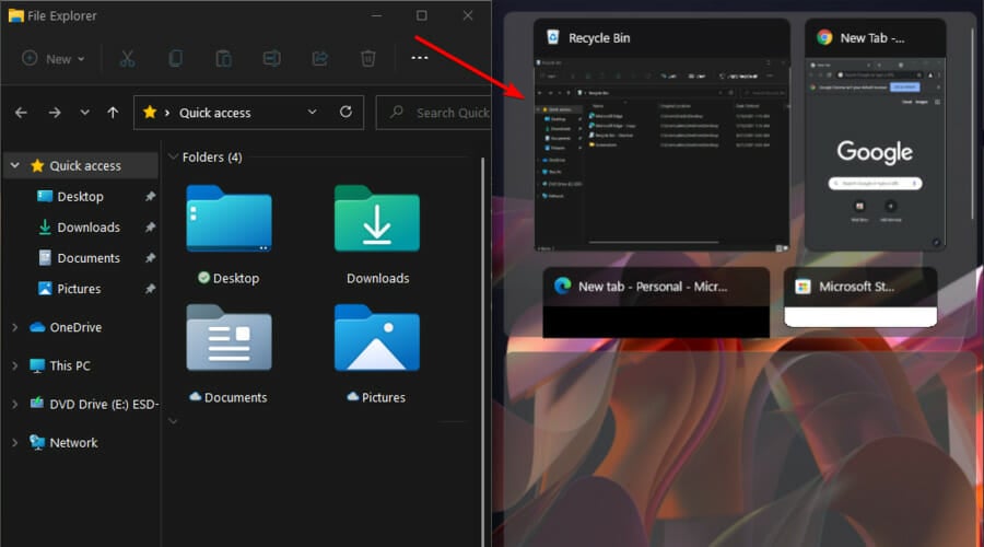 Три окна на экране: одно большое и два маленьких