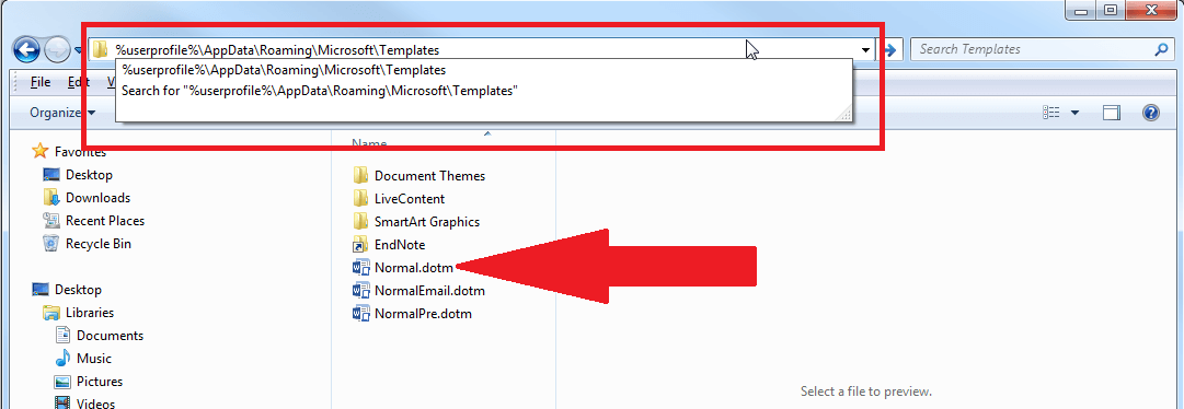 NormalEmail.dotm- und Normal.dotm-Dateien im Explorer