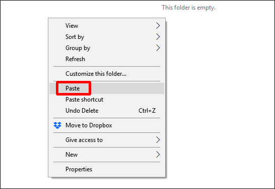 Контекстное меню Проводника: Paste для вставки файлов в папку