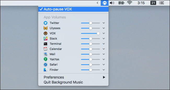 элемент управления громкостью в строке меню macOS