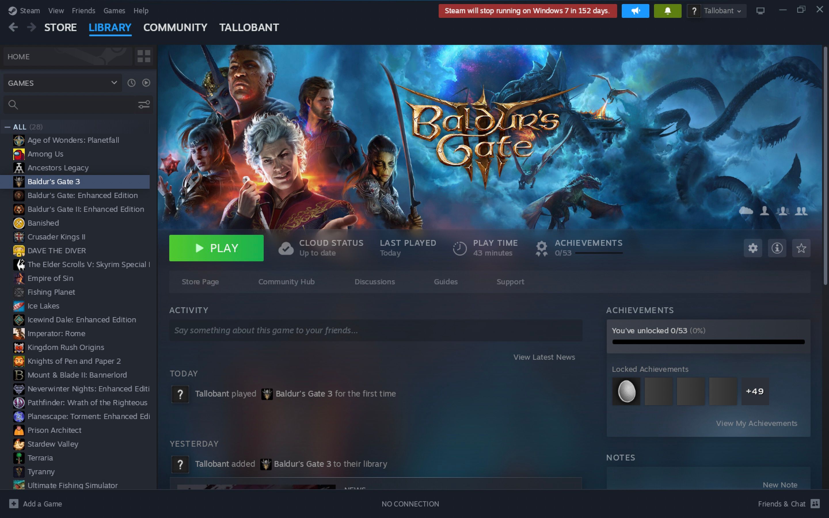 Страница Baldur's Gate 3 в библиотеке Steam внутри CrossOver