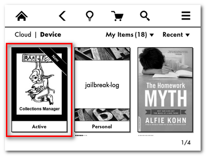 Интерфейс менеджера коллекций на Kindle
