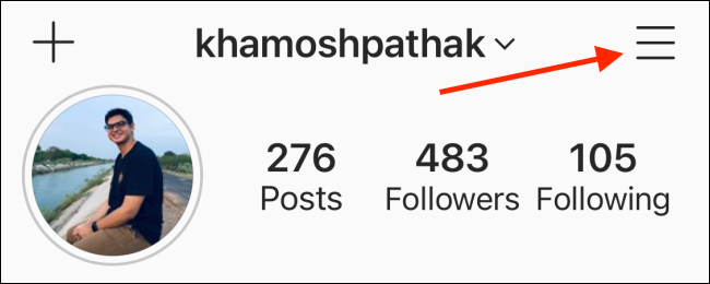 Кнопка Меню в профиле Instagram