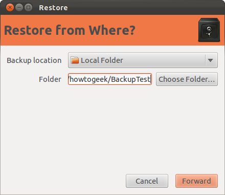 Окно выбора папки с резервной копией