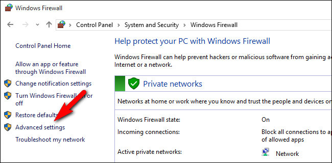 Интерфейс расширенного брандмауэра Windows