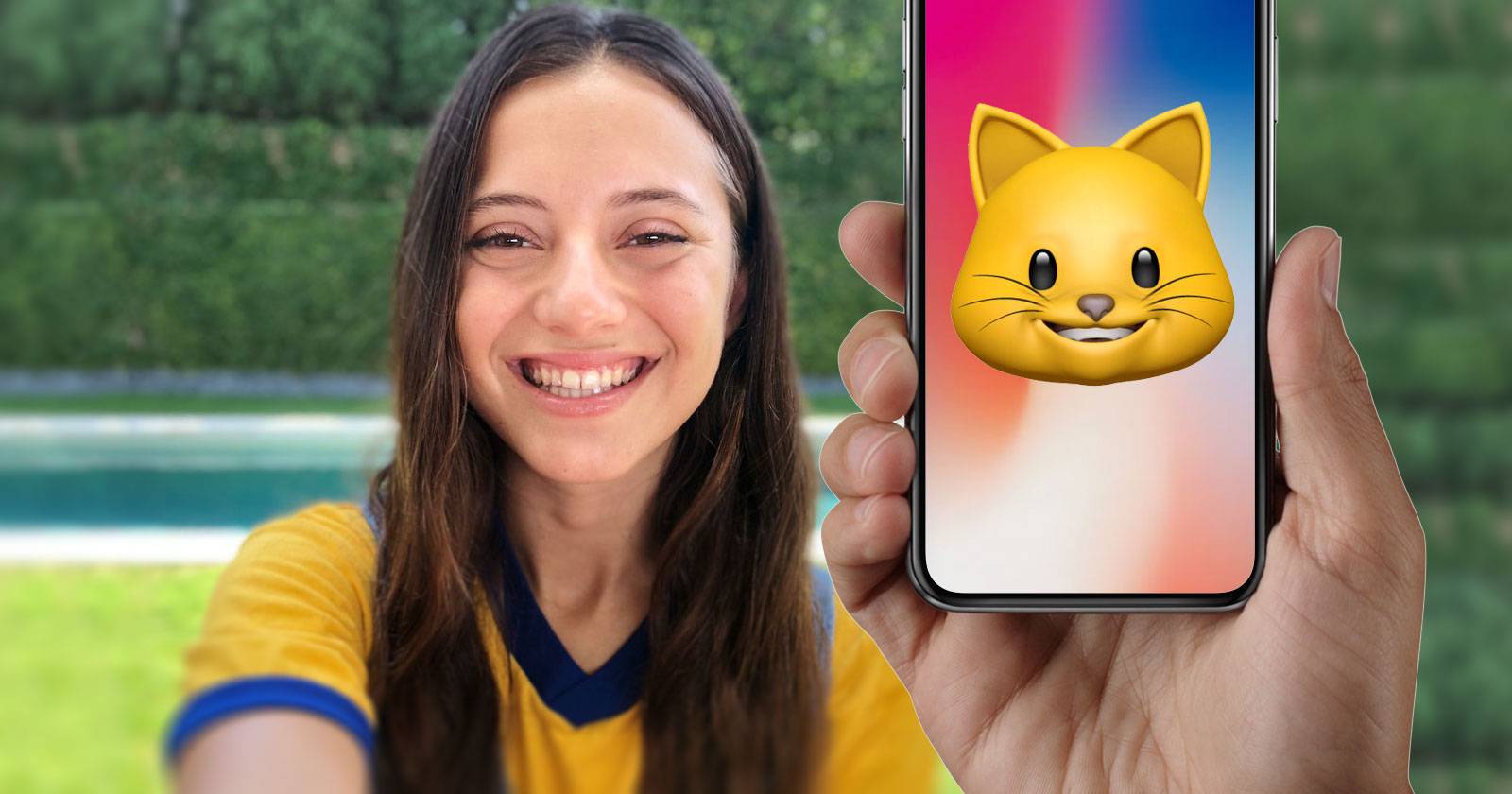 Человек использует Animoji на iPhone в приложении «Сообщения»