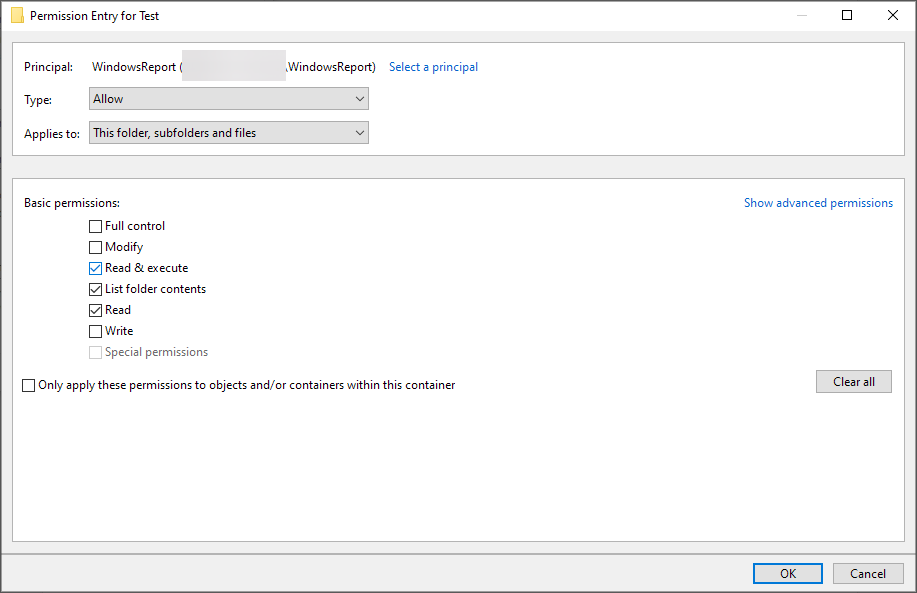Редактирование конкретной записи управления доступом для пользователя или группы