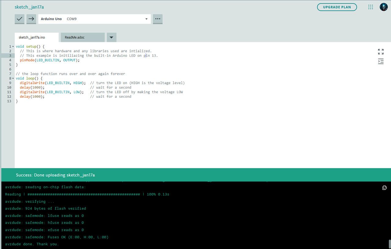 Пример скетча Blink в среде Arduino