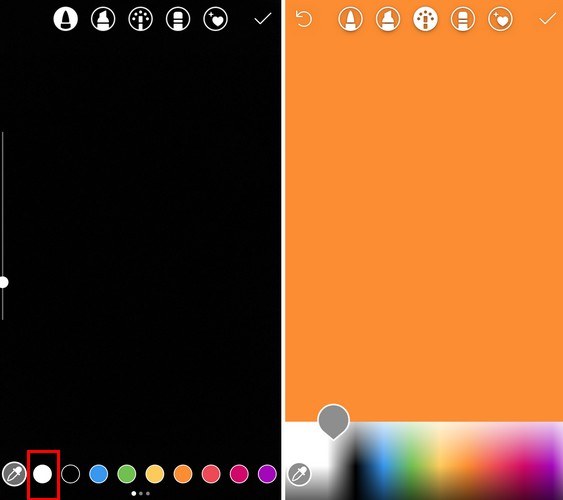 Пример инструментов редактирования цвета и карандаша для сторис