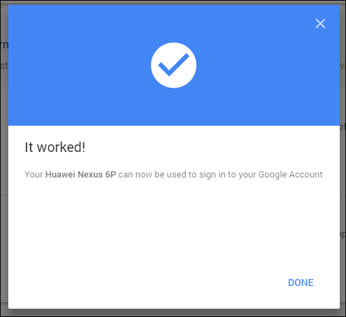 Подтверждение входа на компьютере после ответа «Да» в Google Prompt