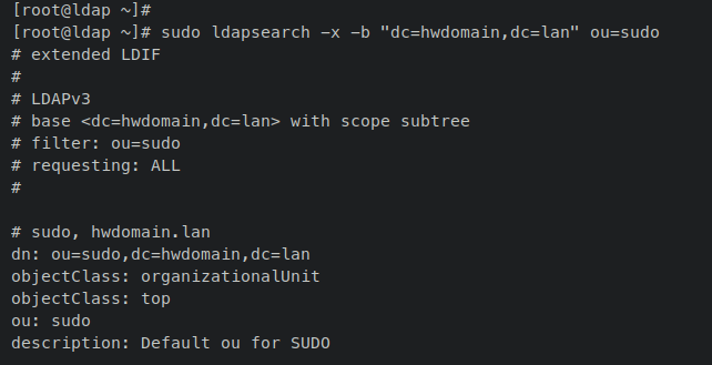 Проверка наличия ou=sudo через ldapsearch