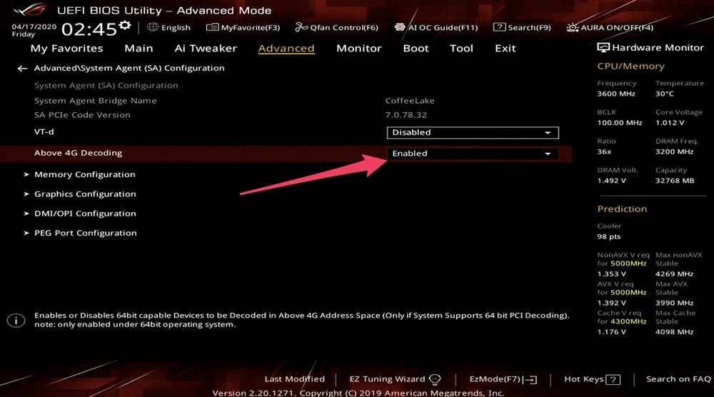 BIOS — Above 4G Decoding